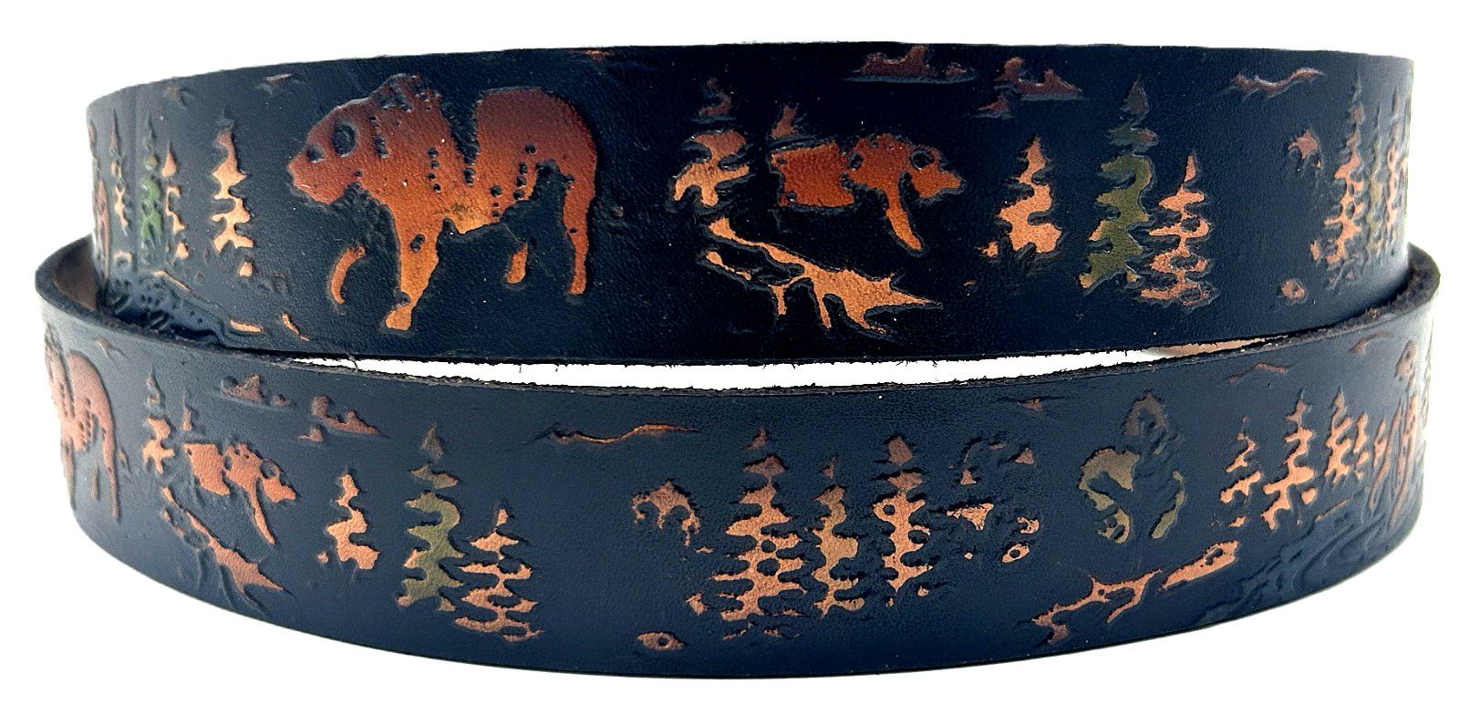 BEARS ANIMAL BEAR EMBOSSED MOTORCYCLE COWHIDE LEATHER BELT SIZE 26-48 USA MADE