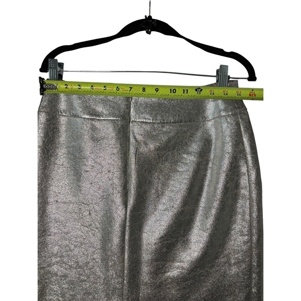 Zara Metallic Silver Faux Leather Midi Pencil Skirt Size M High Slit Textured