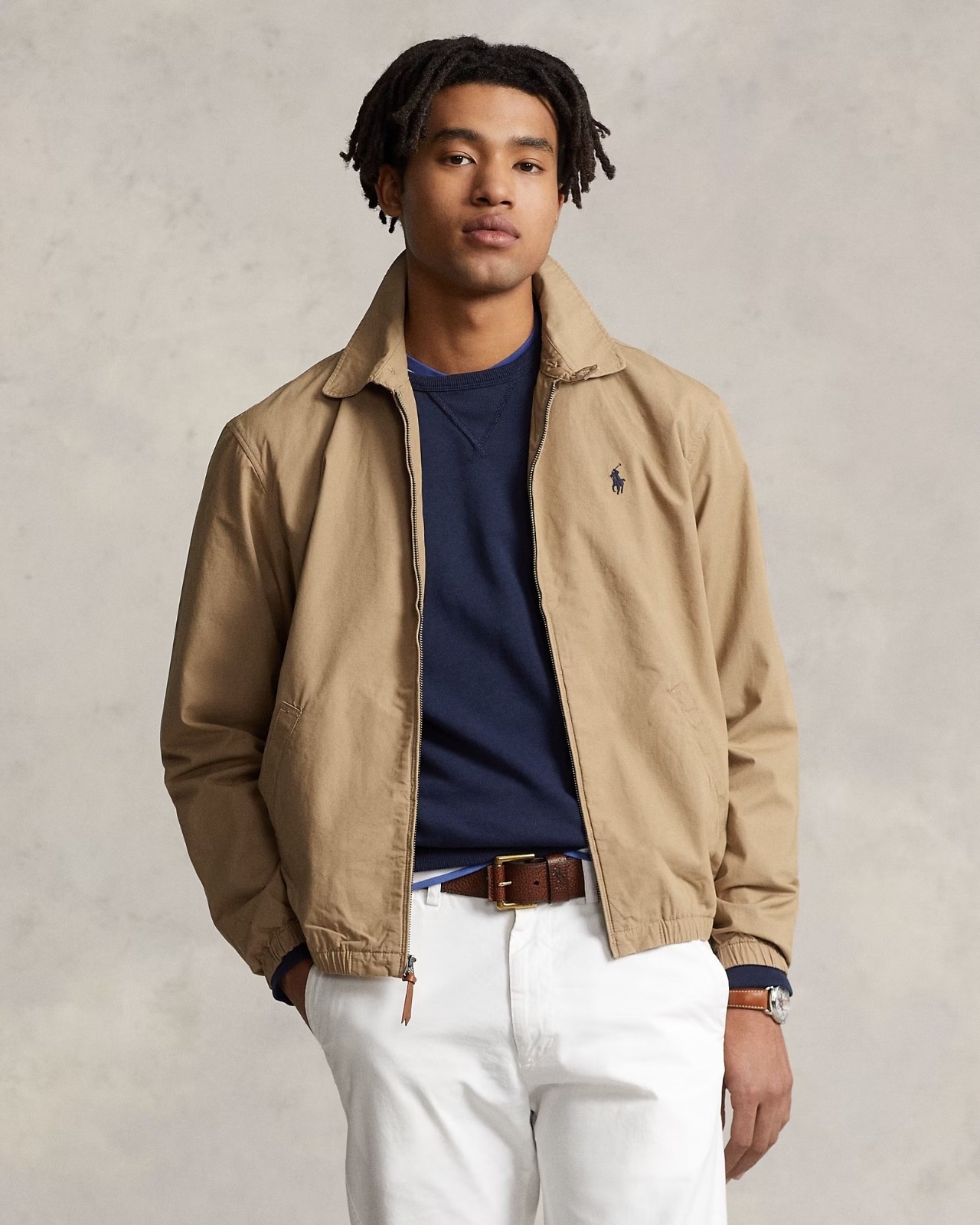 POLO RALPH LAUREN Mens Large Tall LT Bayport Poplin Jacket Full Zip Cotton Tan