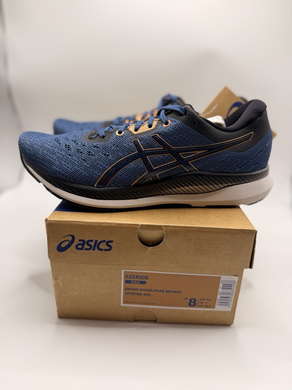 ASICS Ezeride Men’s Size 8 Running Shoes Grand Shark Pure Bronze Sneakers NEW