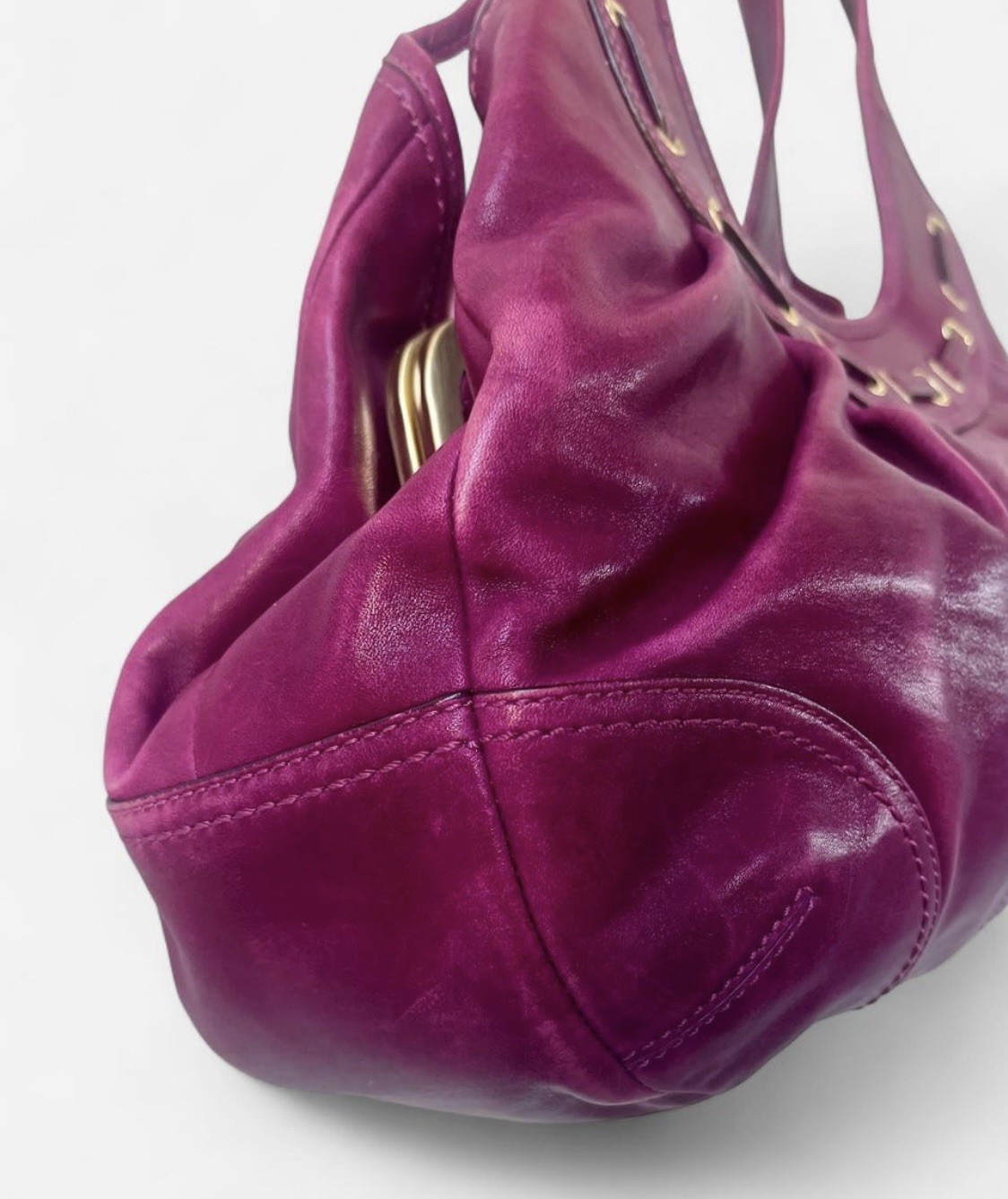 Vintage COACH Ergo Pleated Kisslock Magenta Leather Bag Authentic