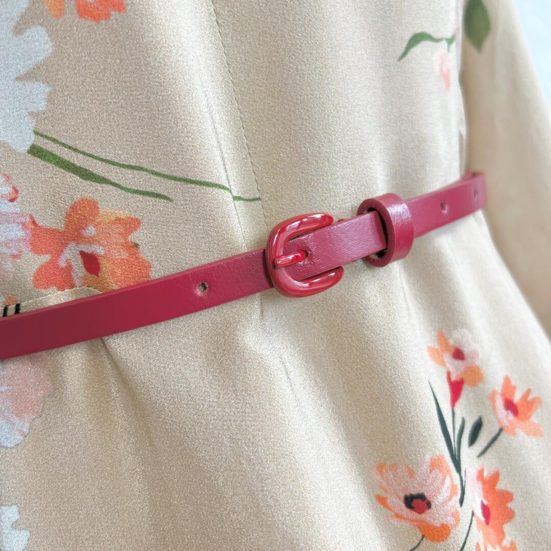 MaxMara Silk Floral Asymmetrical Long Dress Leather Belt Auth