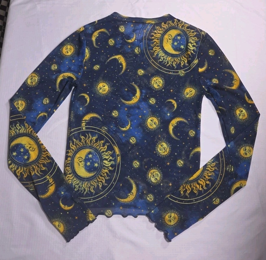 Sun Moon Celestial mesh top, Long Sleeved Size XS/SM