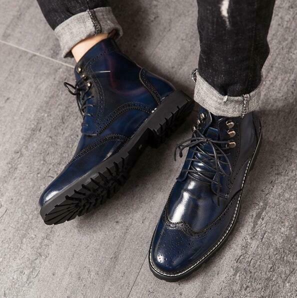 Mens High Top Brogue Shoes Carved Wingtip Lace Up Dress Casual Ankle Boots Hot