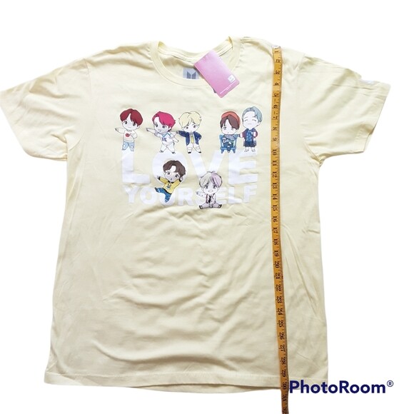 NWT BTS TinyTan Chibi Characters Love Yourself Yellow T-Shirt Graphic Tee, XL