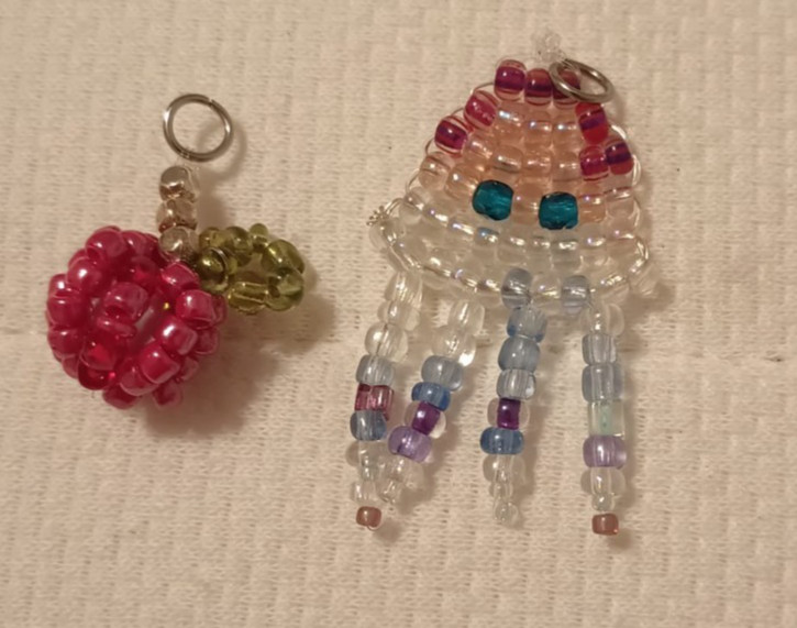 Handmade Beaded Keychain Charm Pendants Apple and Jellyfish Kawaii Adorable Y2K