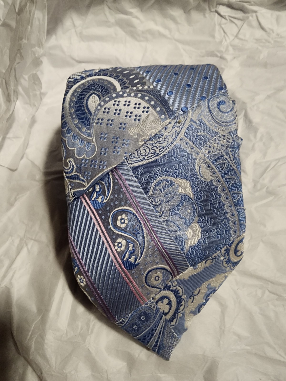 Steven Land The Big Knot 100% silk tie sky blue & silver Very Nice