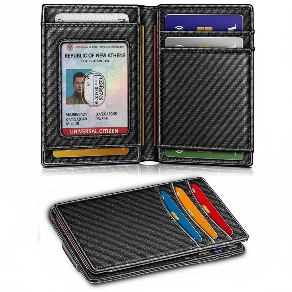 Men’s RFID Leather Wallet Ultra Slim Bifold with ID Window & Card Holder