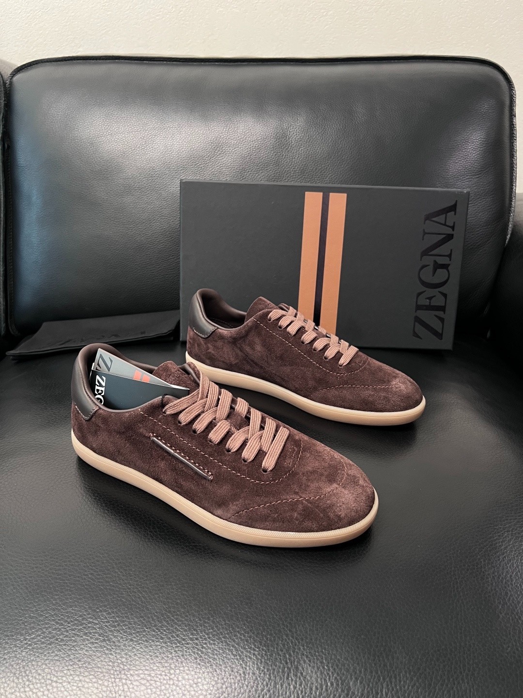 Zegna Oasi 232 Mens Suede Leather Casual Sneakers Dark Brown Size 38-45