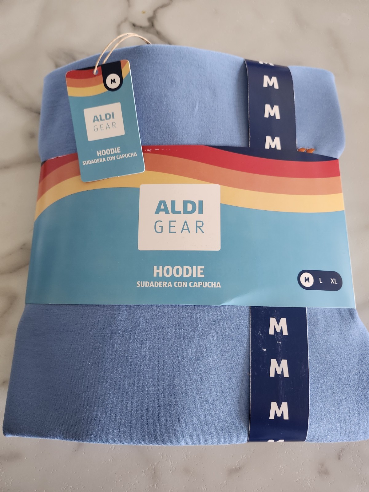 Medium Aldi Gear Hooded Pullover Sweatshirt Unisex Men’s Blue Logo 2026 Hoodie