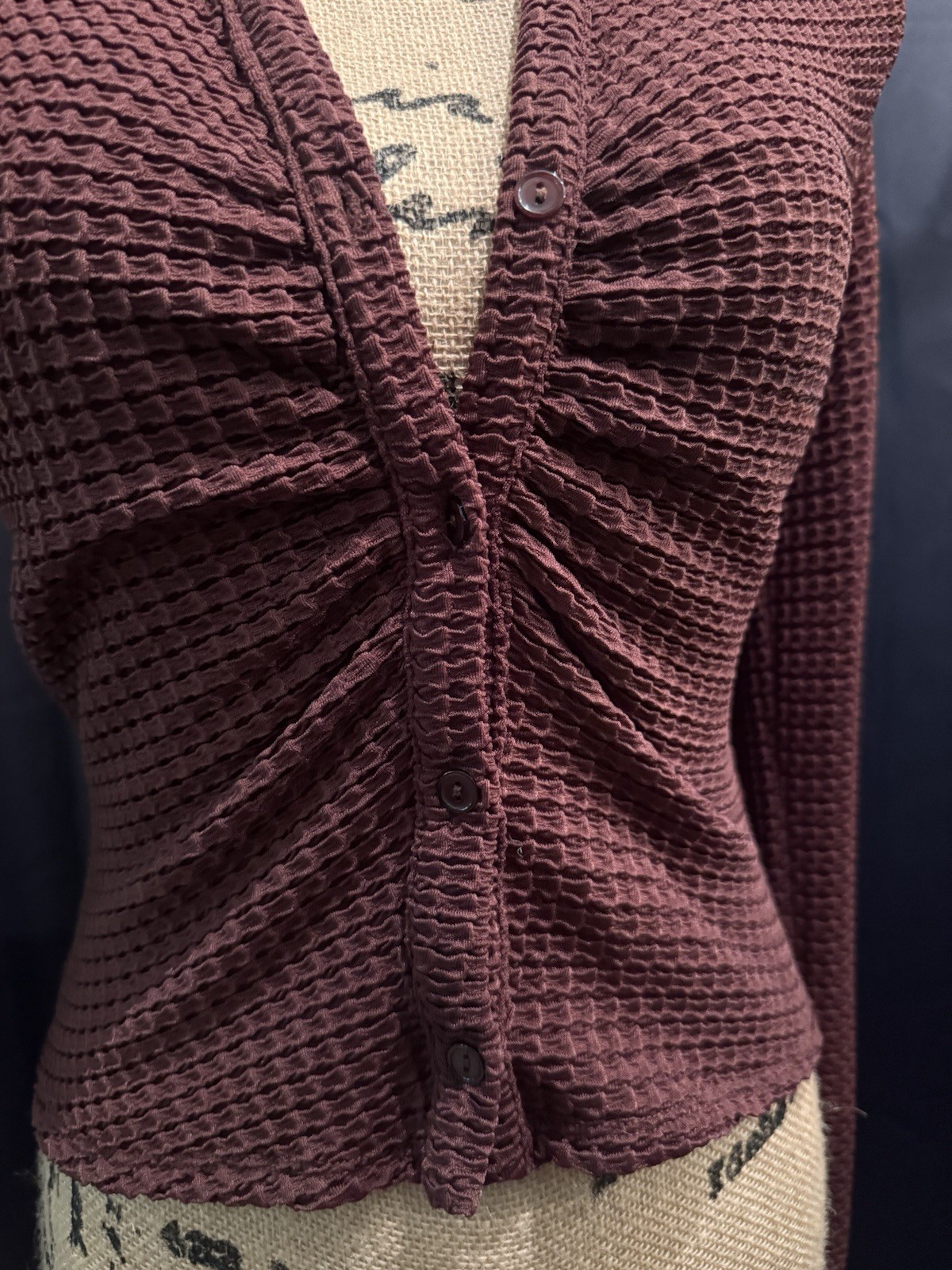 ASTR the Label Women’s Brown Solid Knit Collared Button Front Stretch Blouse M