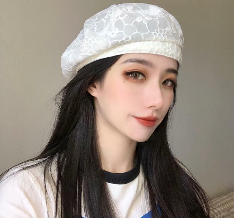 Summer Women Lace Beret Lovely Floral Embroidery Hat Girls Artist Hat