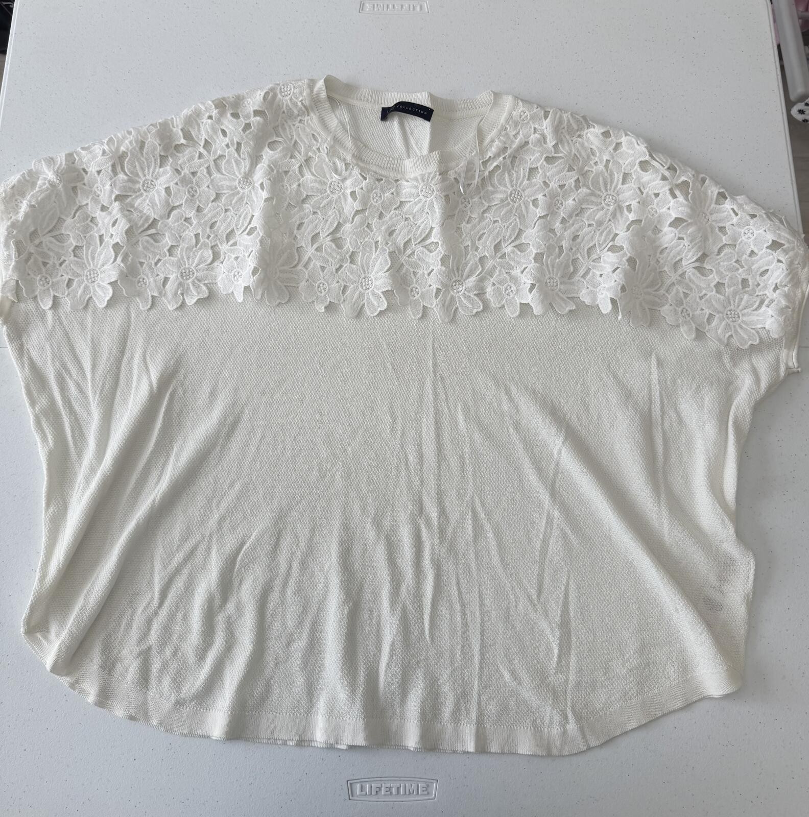 M&S Collection Ivory Lace Yoke Short Sleeve Top Size L