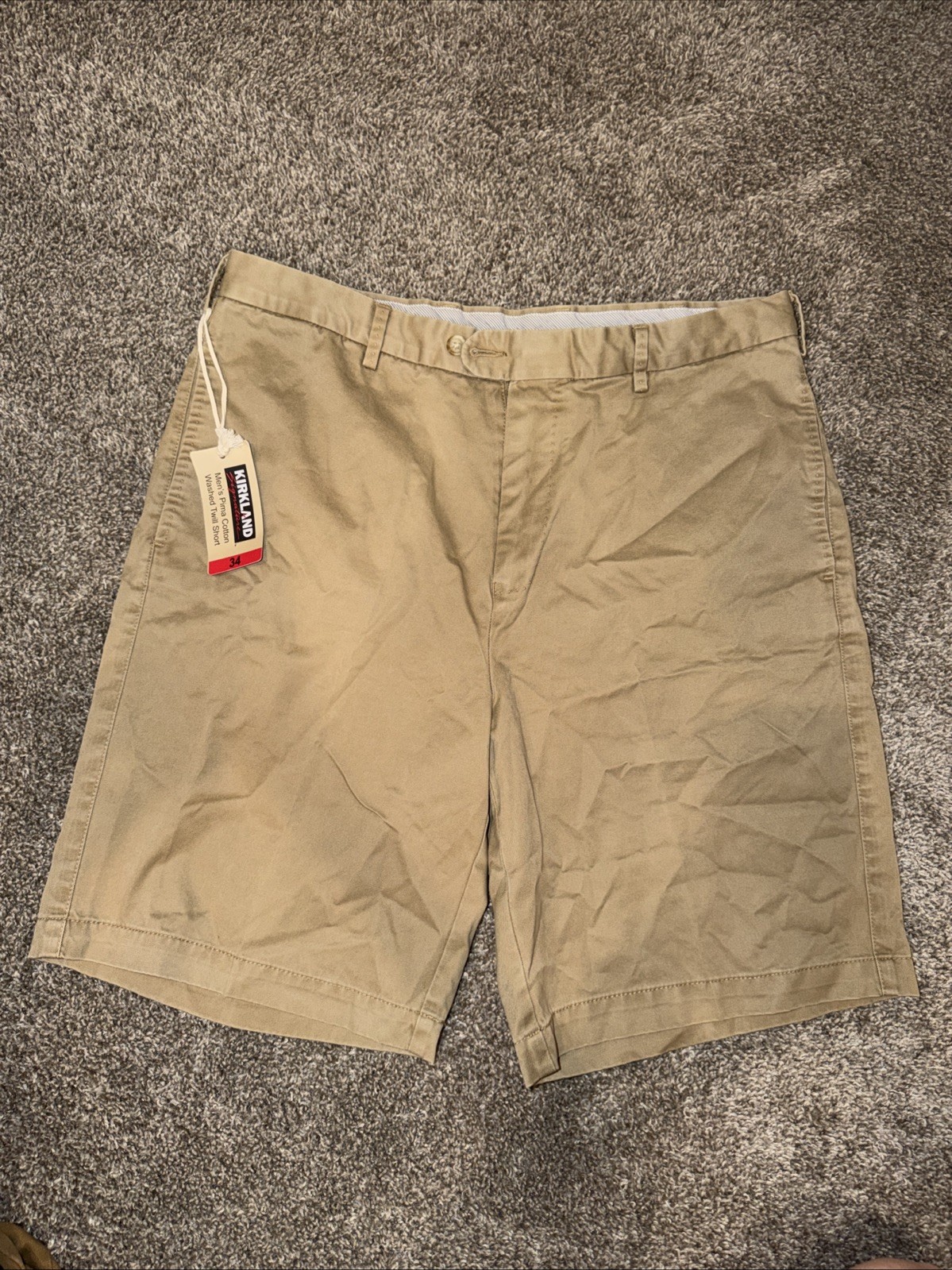 Kirkland Signature Men’s Pima Cotton Washed Twill Shorts Beige Khaki, 34