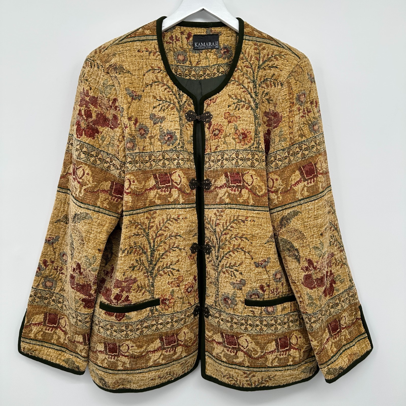 Vintage Tapestry Jacket Blazer Size L XL Lined Elephant Earthy Textured Hungary
