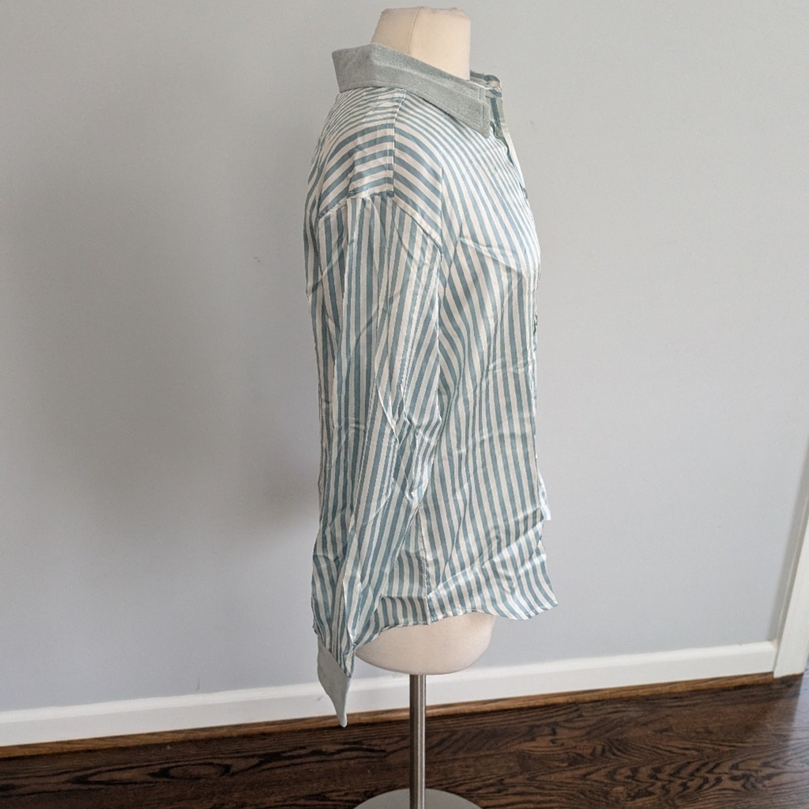 Women’s Braefair Silk Leather Collar Button Down Blouse XL Mint Cream