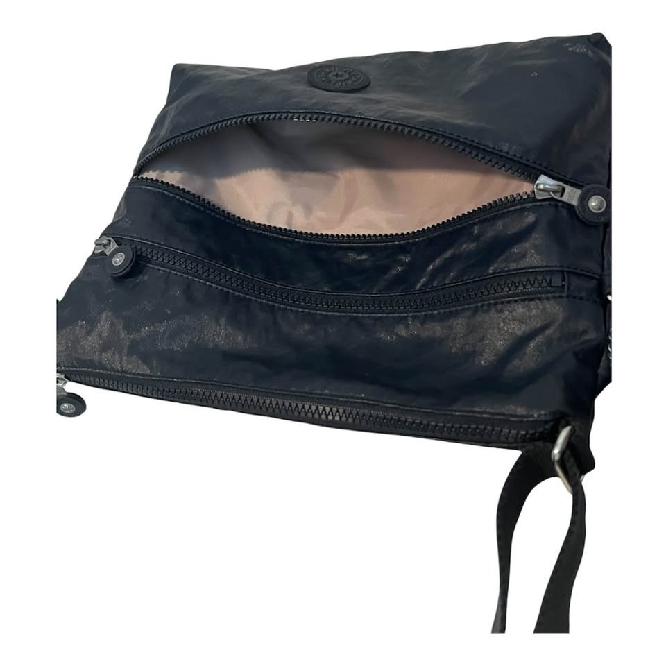 Kipling Crossbody Bag Navy Blue Waxed Canvas Feel 12” X 9” Multiple Zipped