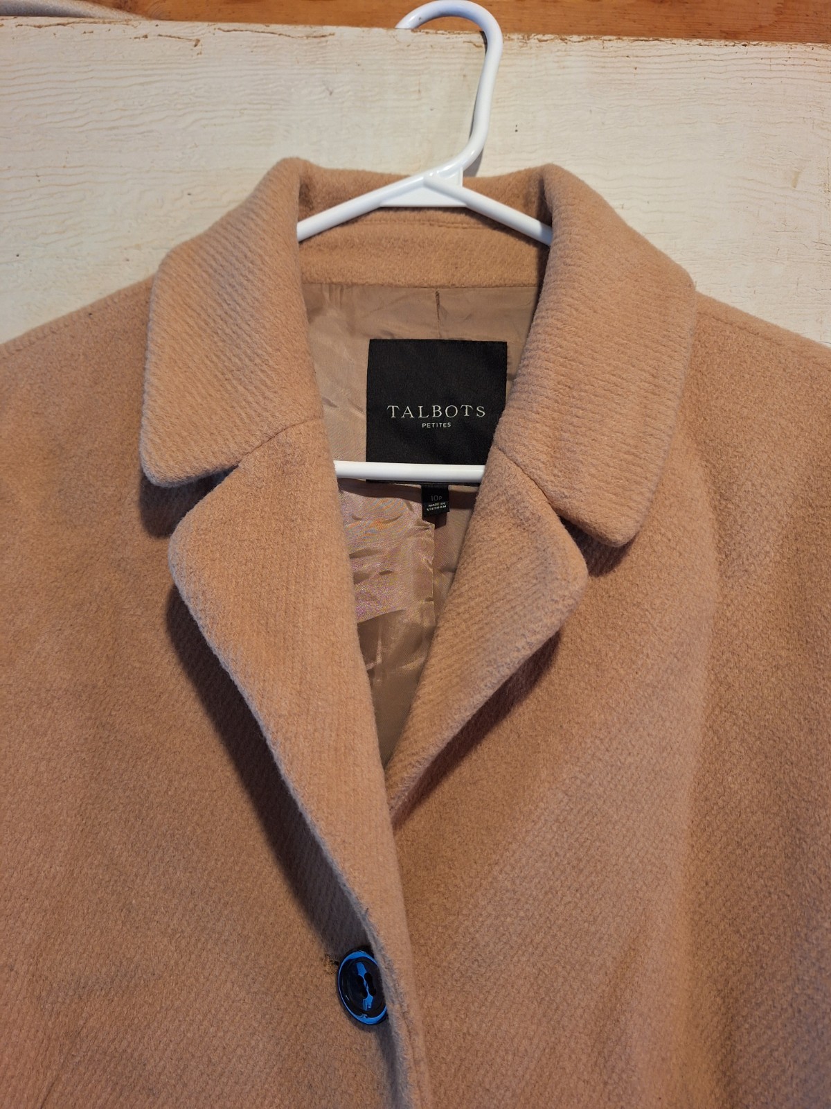 Talbots Two-Tone Wool Blend Colorblock Overcoat 10 Petite Black & Tan Buttons