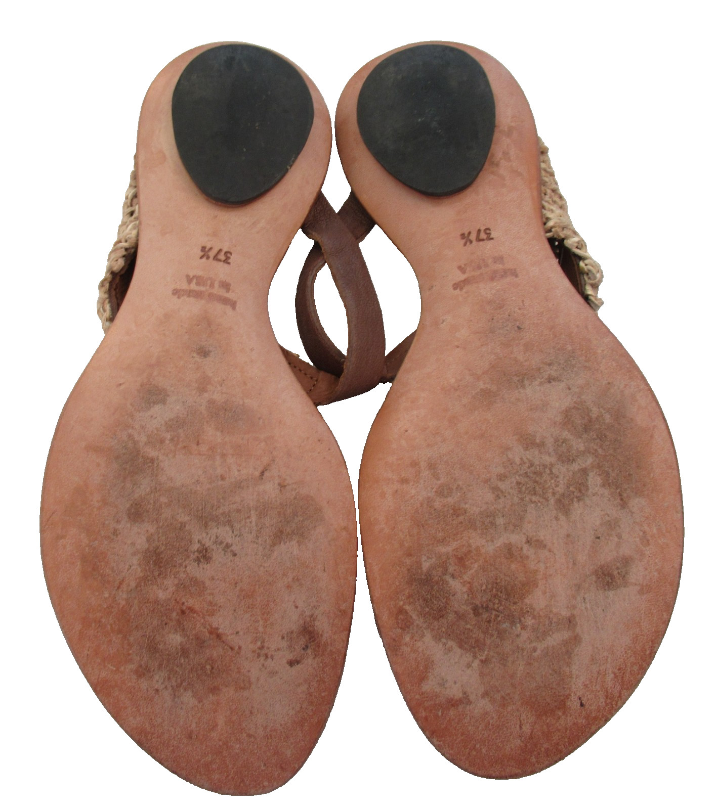 $241 Retail: Handmade CYDWOQ Women’s Leather & Linen Sandals, Size 37 1/2