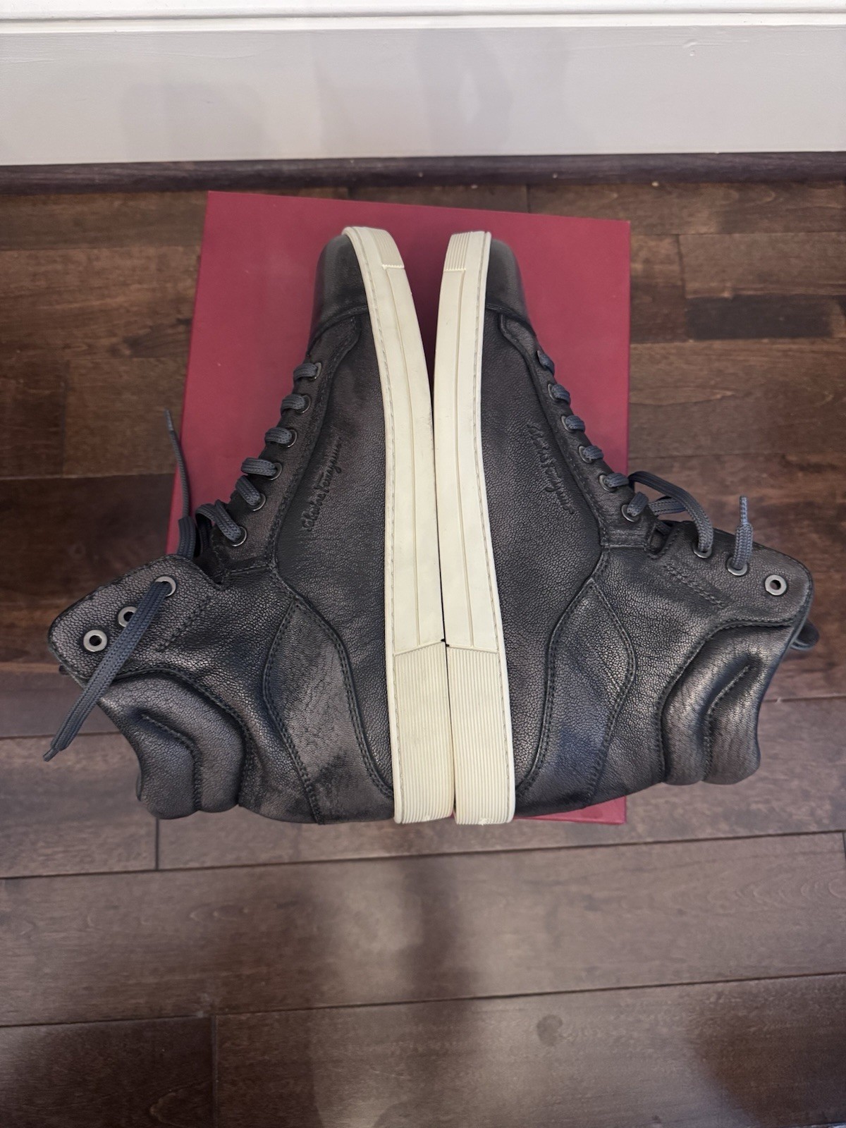 Salvatore Ferragamo Nayon High Top Sneaker Men’s Black/Gold, Size 9