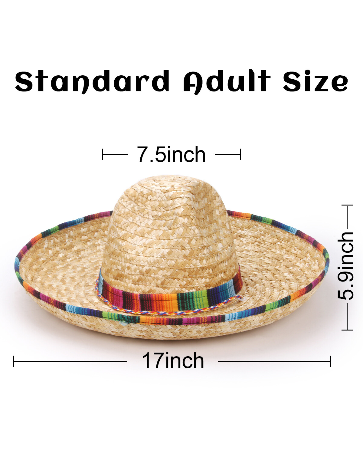 18in Mexican Sombrero Straw Hat with Serape Trim for Cinco de Mayo Costume