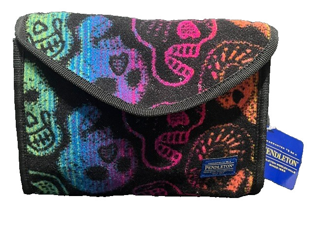 Pendleton RARE Wool and Leather Sugar Skulls Makeup Bag/Clutch
