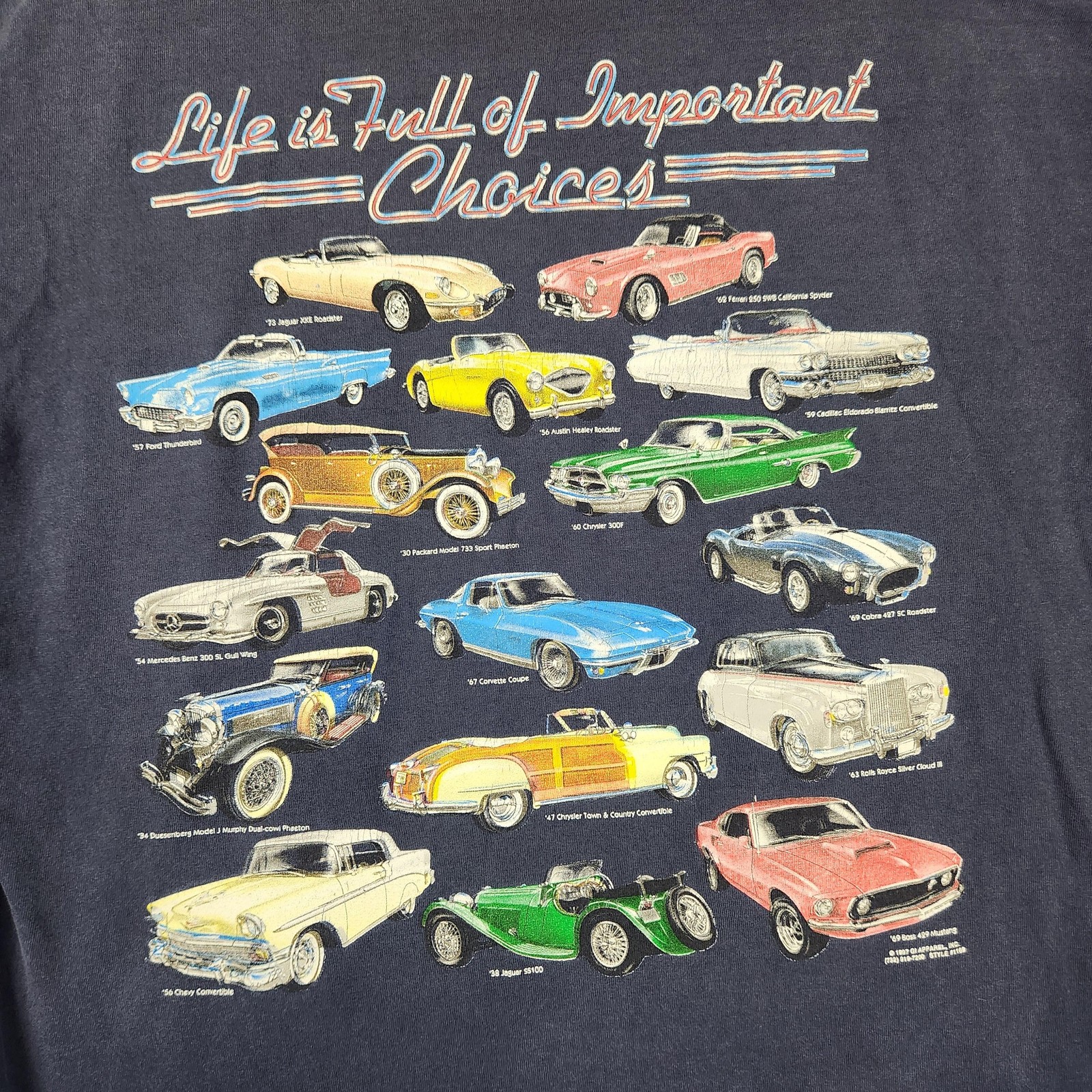 Vintage Classic Cars Shirt Mens 2XL Blue Old School Muscle Retro Graphic 90s
