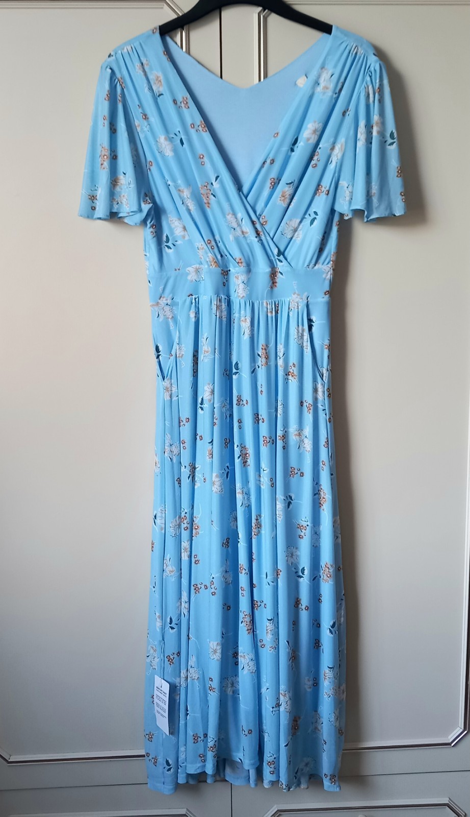 Jolie Moi Gracelyn Wrap Front Mesh Maxi Blue Floral Dress Size 14