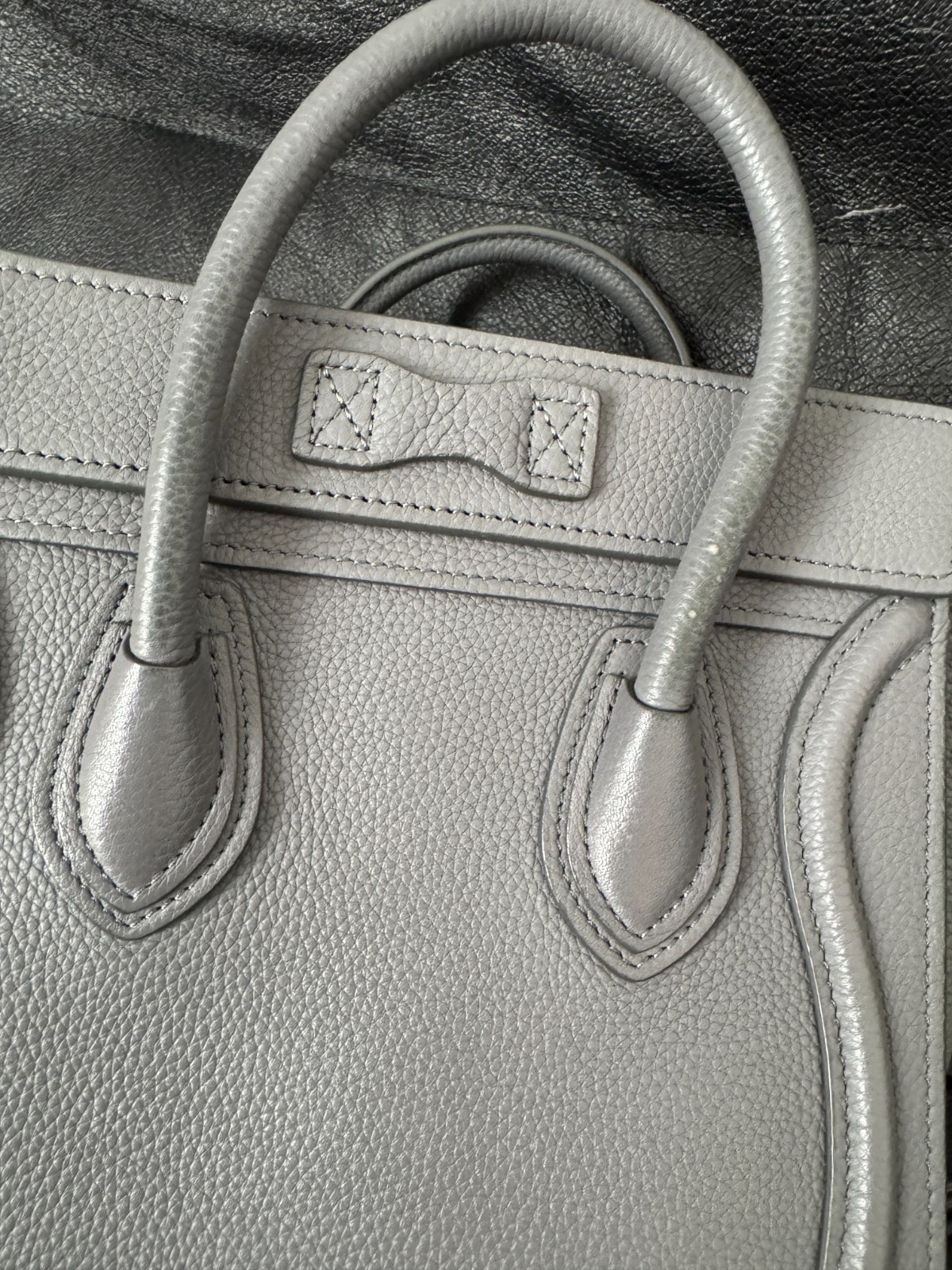 CELINE Luggage Nano Shopper Shoulder Bag Purse Handbag Calf Leather Grey Gold HW