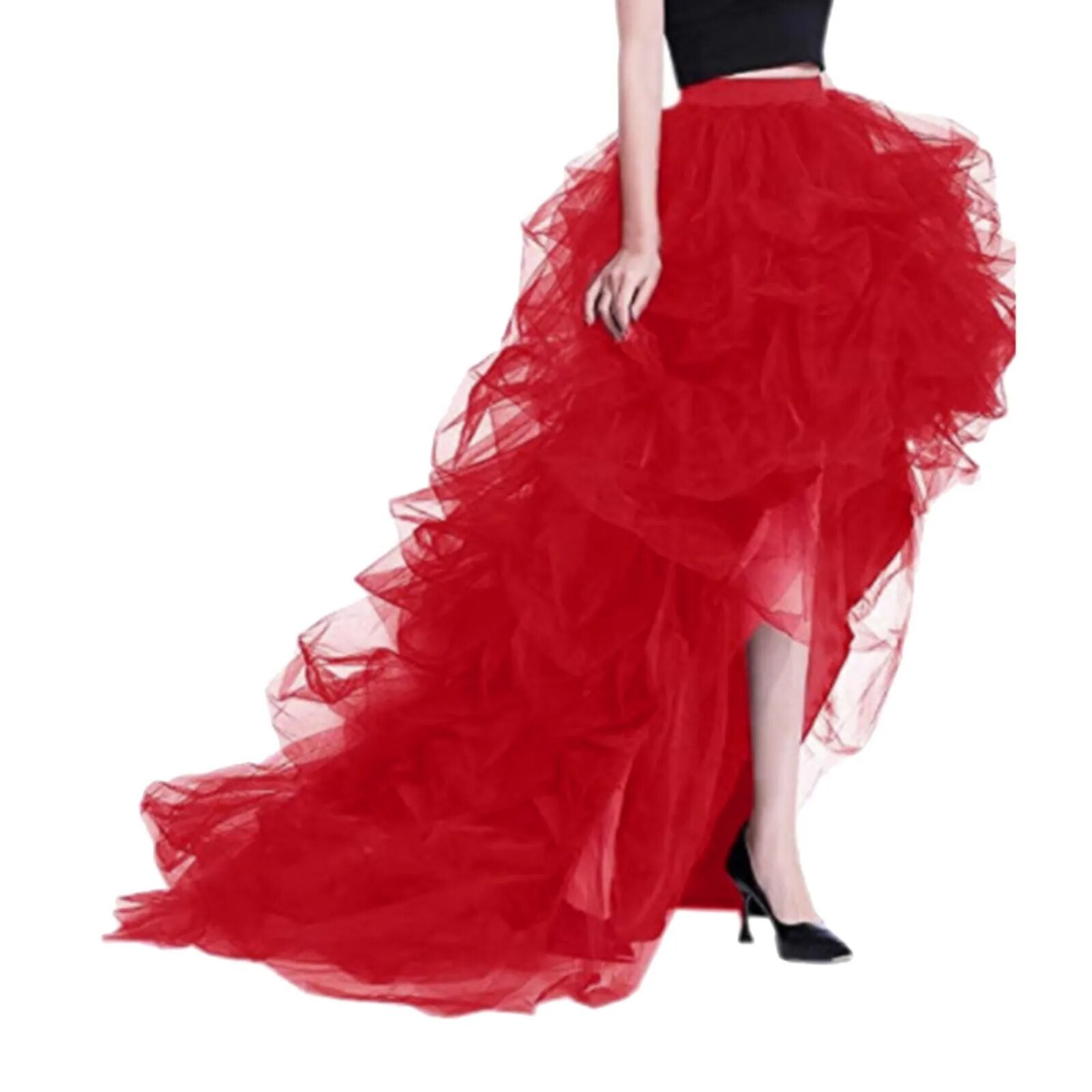 Sexy Black High Split Women Tulle Maxi Skirts Party Puffy Long Tulle Skirts Mesh