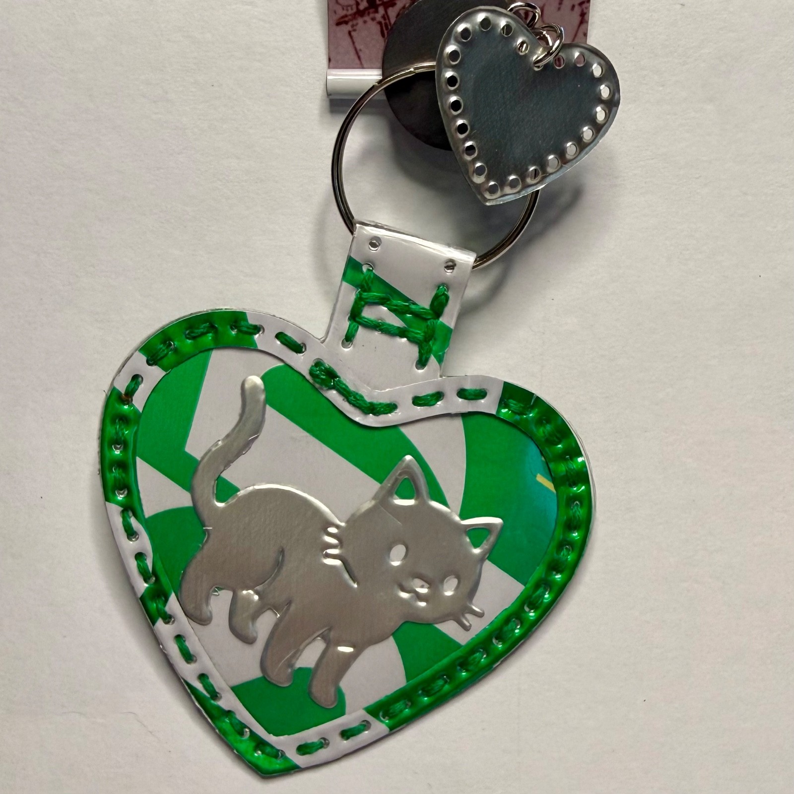 Upcycled Japanese Handmade Keychain Aluminum Can Energy Drink Cat Heart Souvenir