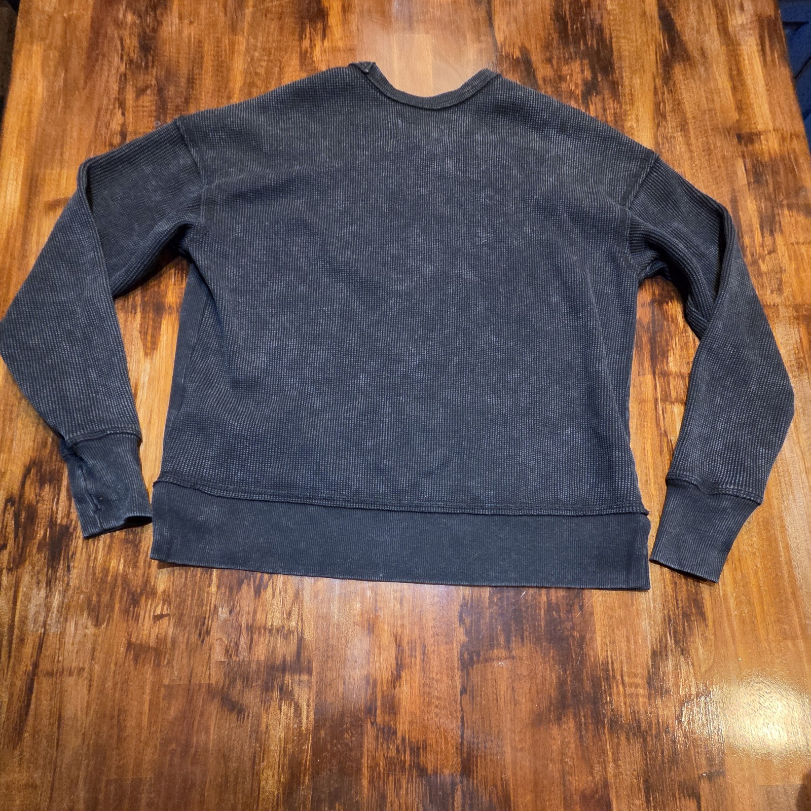 Seven7 Women’s Long Sleeve Stretch Relaxed Fit Waffle Crewneck Top black size XS