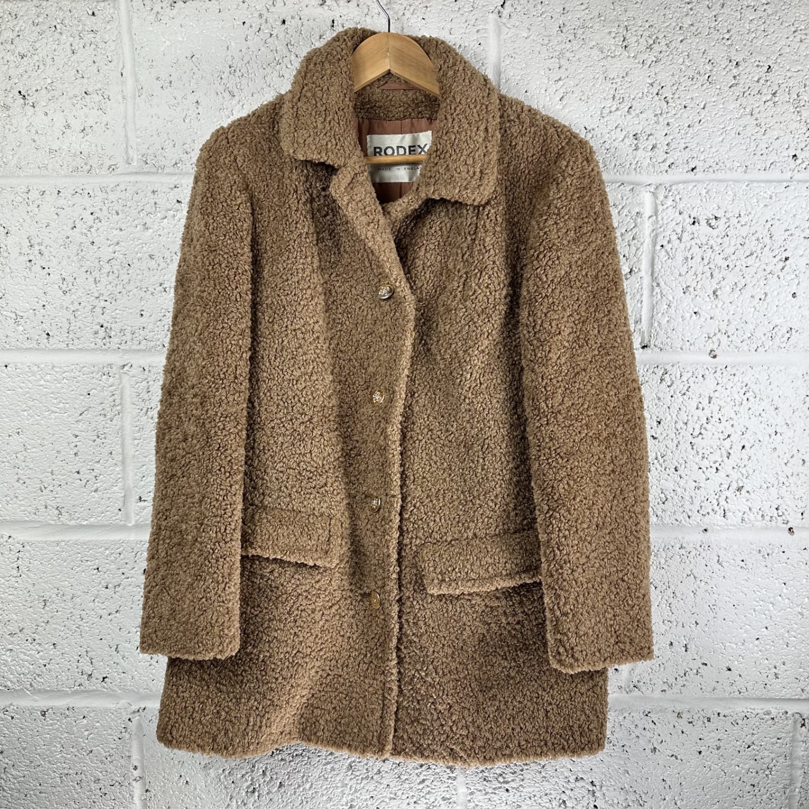 RODEX Of London Teddy Bear Knit Fleece Trench Coat Brown Womens UK14 England