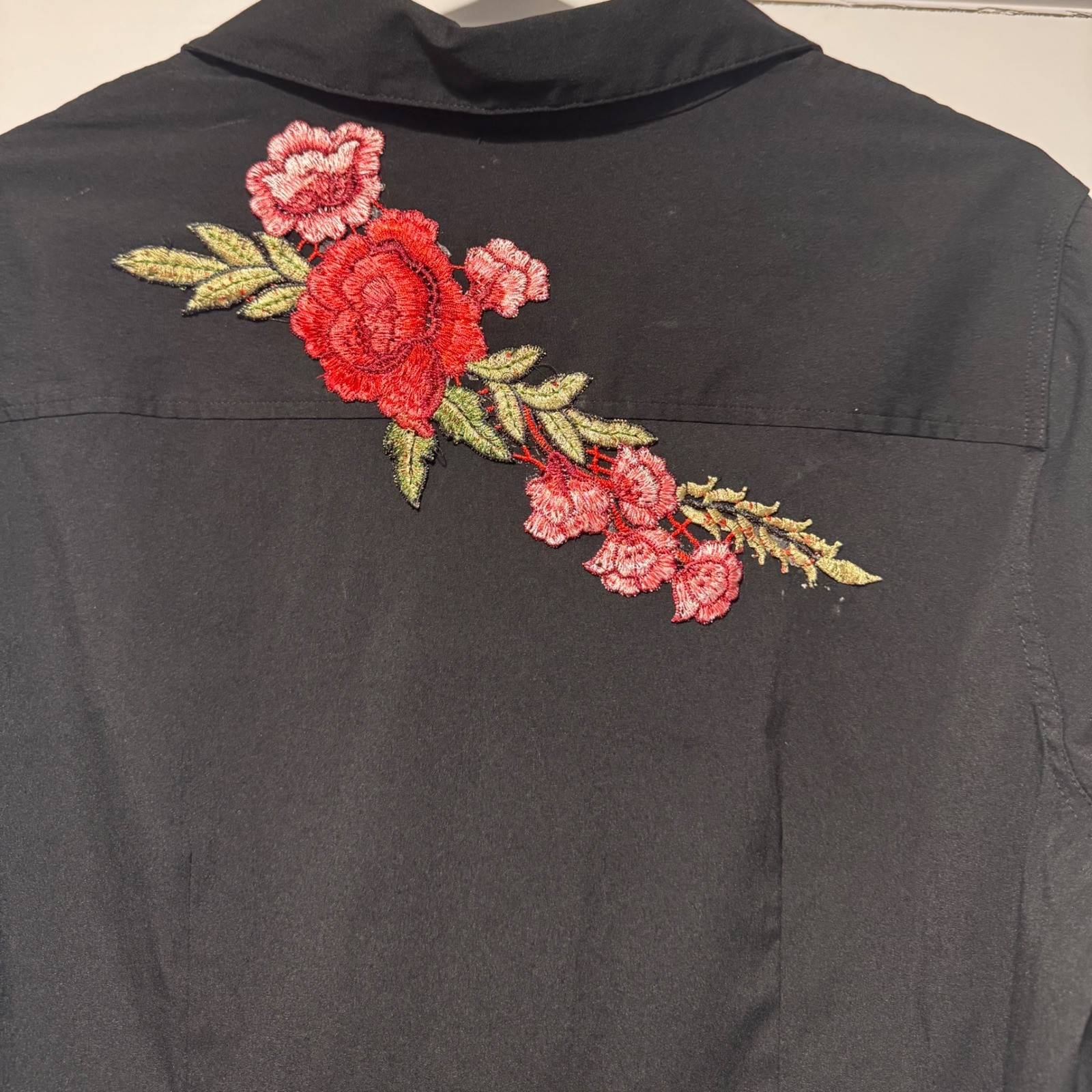 Upcycled Recycled Black Mixed Media Floral Lace Shirt Dress Tunic Embroidered