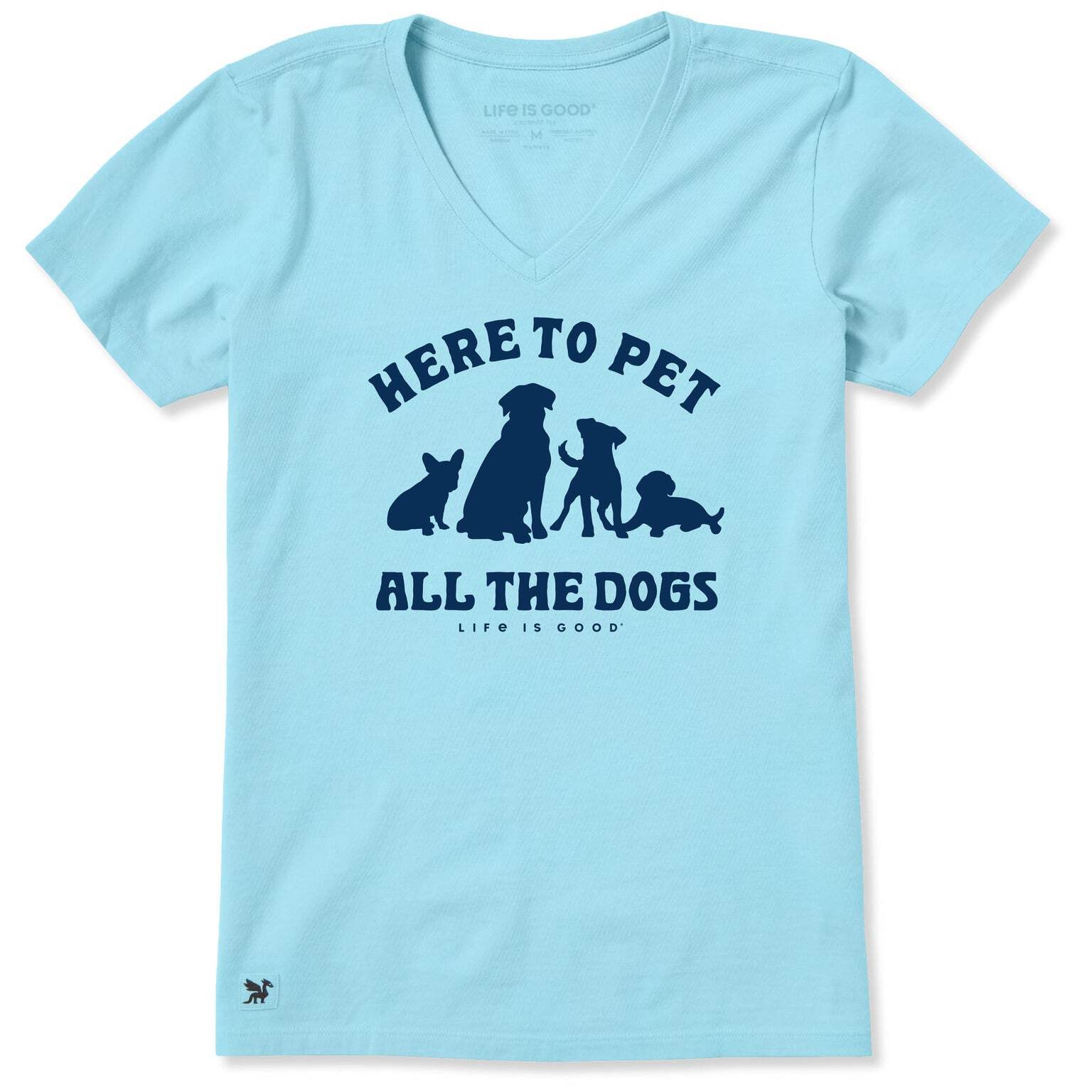 Life is Good 161136 – Women’s Pet All the Dogs Short Sleeve Vee – Aqua Blue