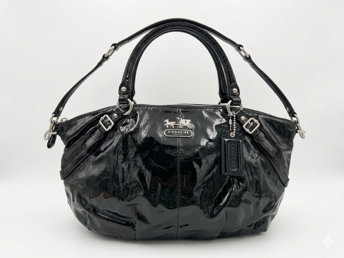 Coach Madison Black Patent Leather Sophia Satchel Bag 15915 Silver Hardware