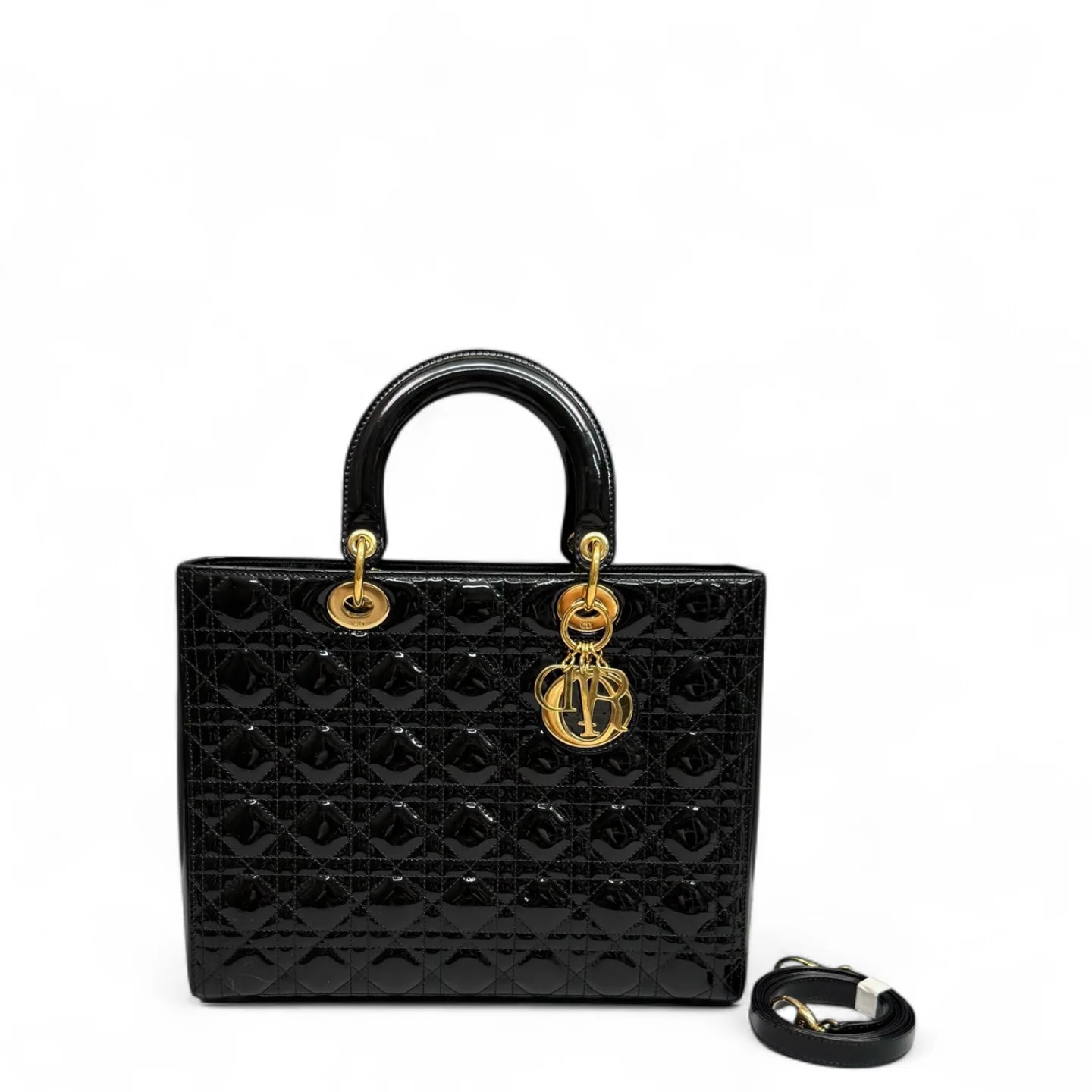 Dior Large Lady Dior Black Patent Calfskin (zs060526a5r)