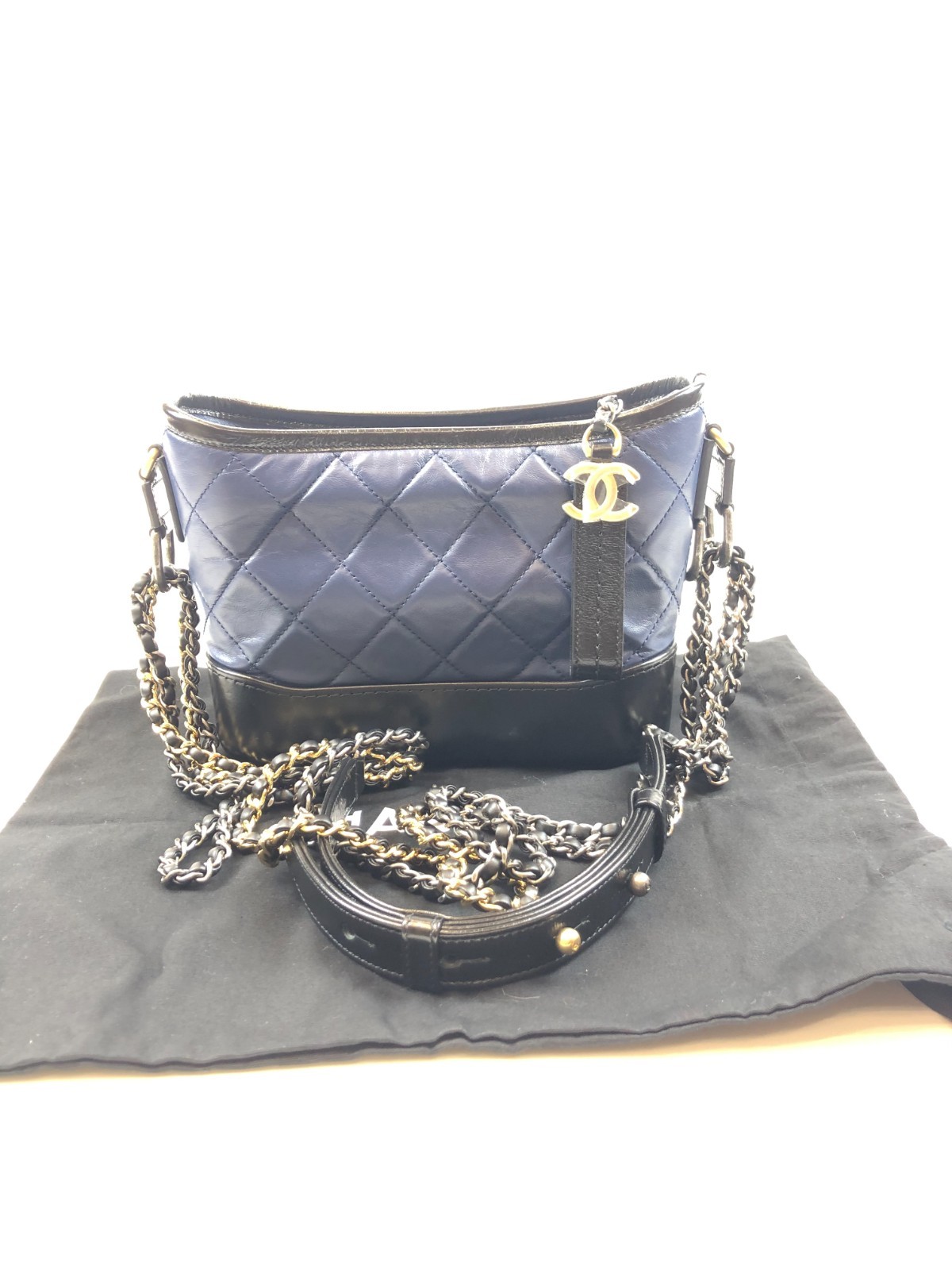 Chanel Gabrielle Small Navy Black Quilted Leather Crossbody Bag