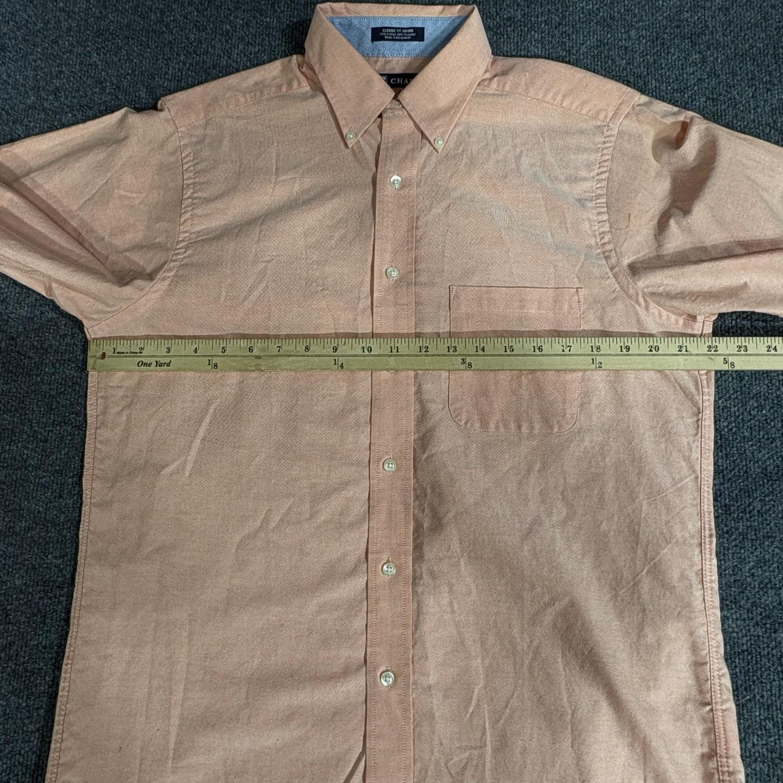 Chaps Shirt Mens Medium Orange Oxford Classic Fit Button Down Wrinkle Free