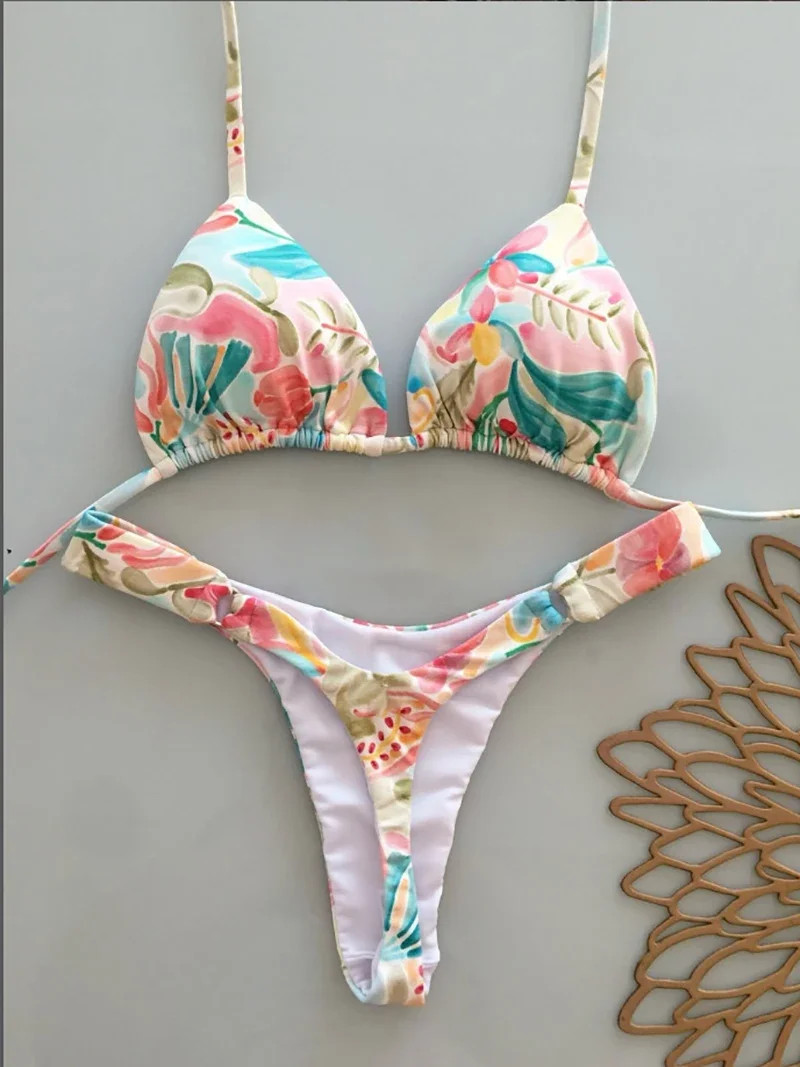 Womens Sexy Leopard String Bikini Push Up Brazilian Swimwear Thong Bathing Suits