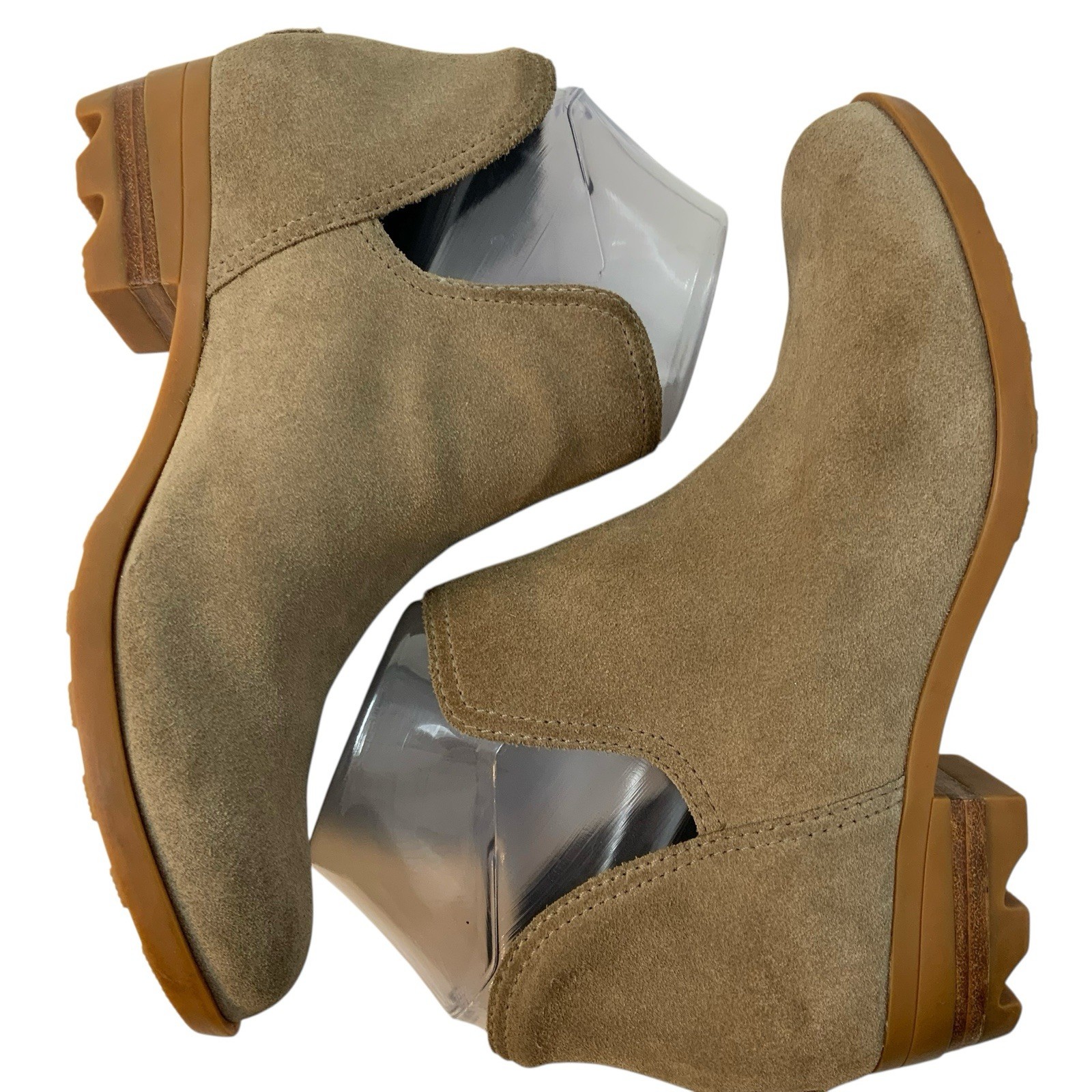 Sorel Lolla II Cut Out Bootie Beige Tan Camel Suede Pull On Ankle Boots Size 8