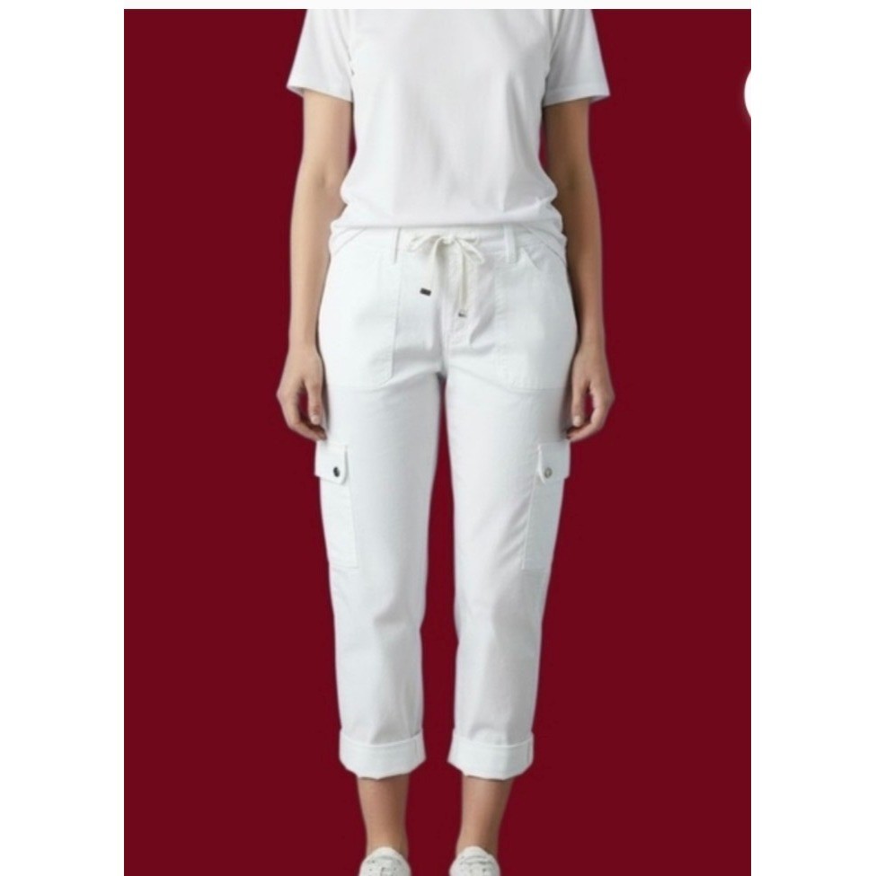 Jones New York Signature Khaki Cargo Pants Womens 8 Cotton Drawstring Utility