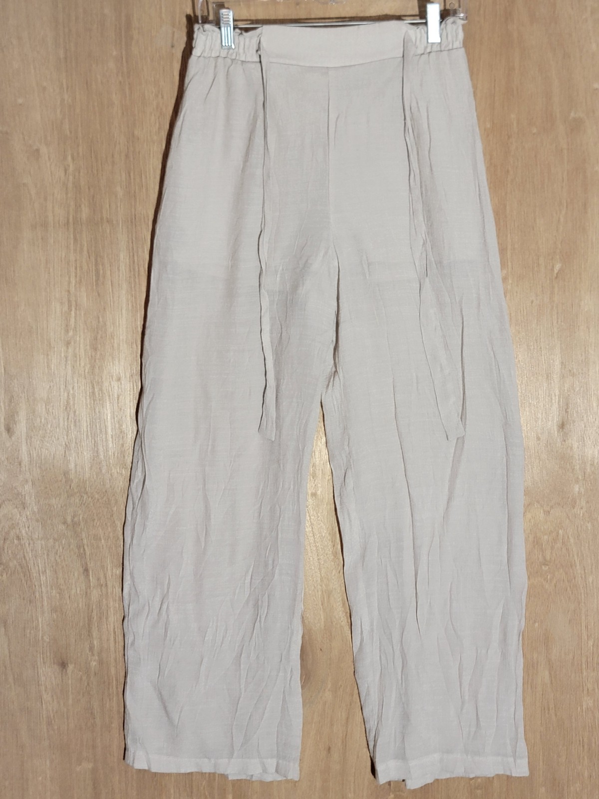 B-Wear Women’s Beige Wide Leg Pants Size L Elastic Waist Drawstring Casual