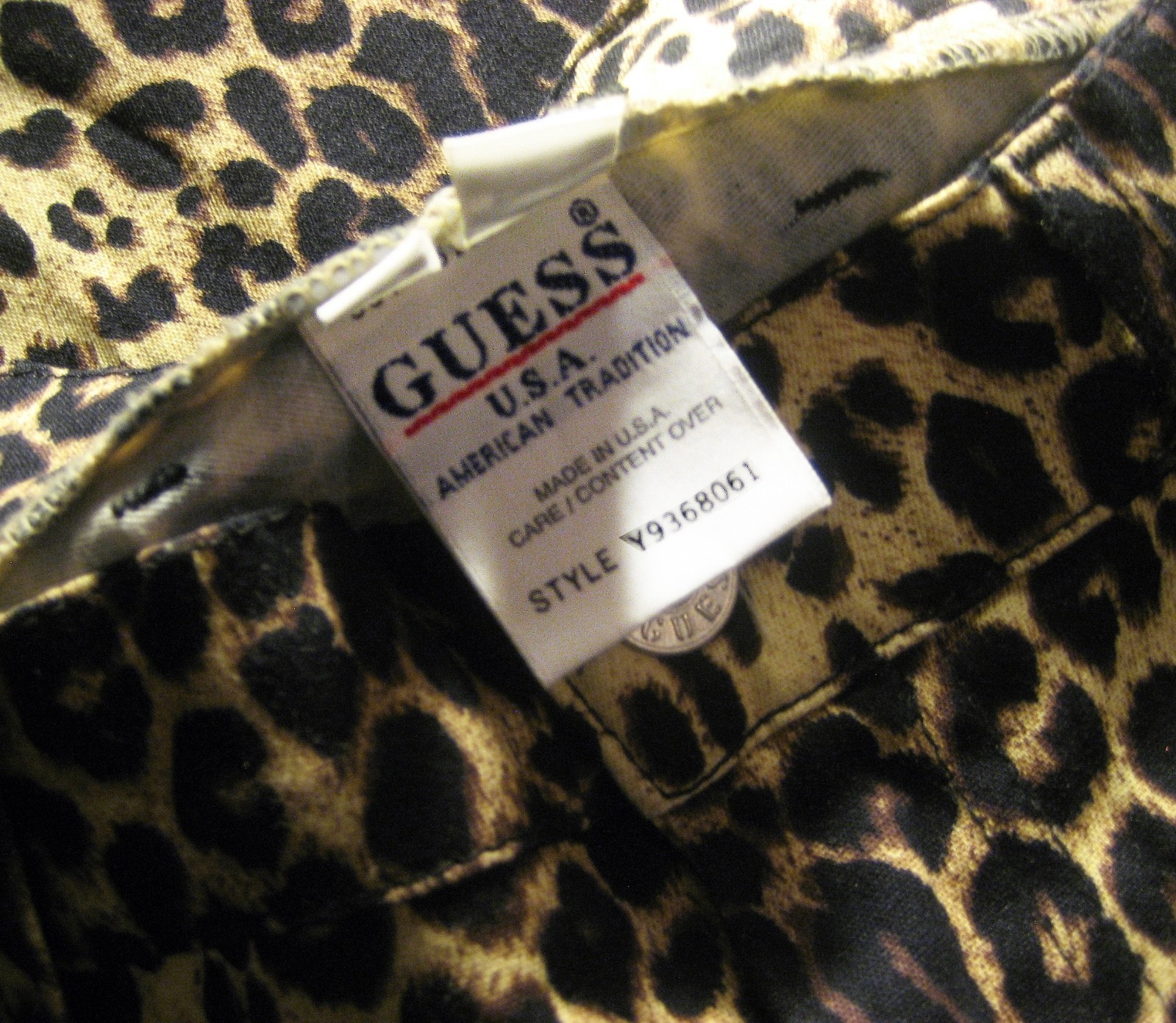 VTG GUESS JEANS USA CLASSIC LEOPARD PRINT TROUSER JEANS LT STRETCH SEXY LNC 32
