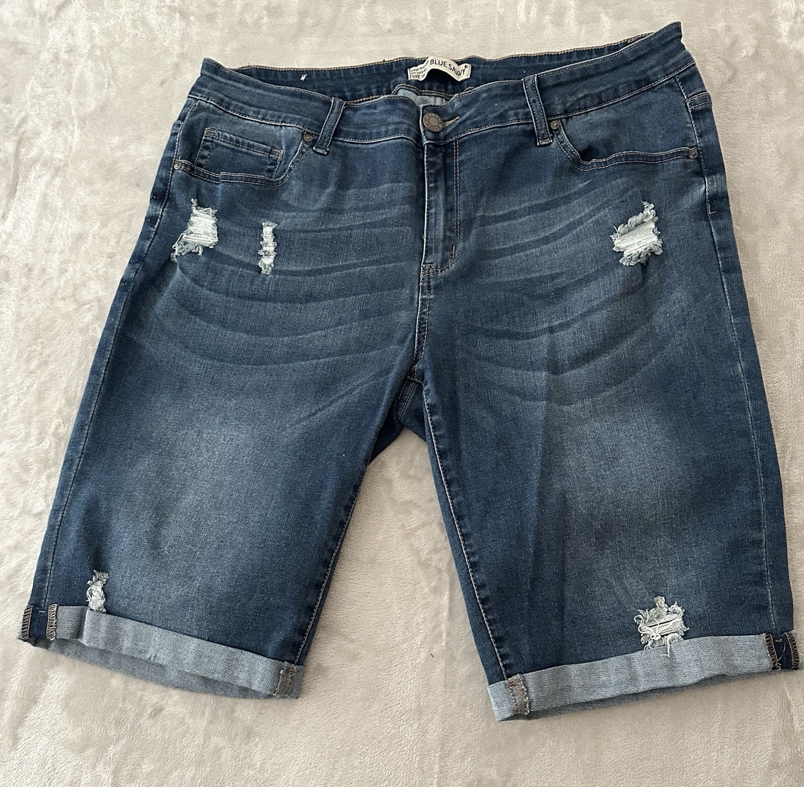 Blue Savvy Shorts Womens Size 18 Blue Bermuda Jean Distressed Stretch Denim