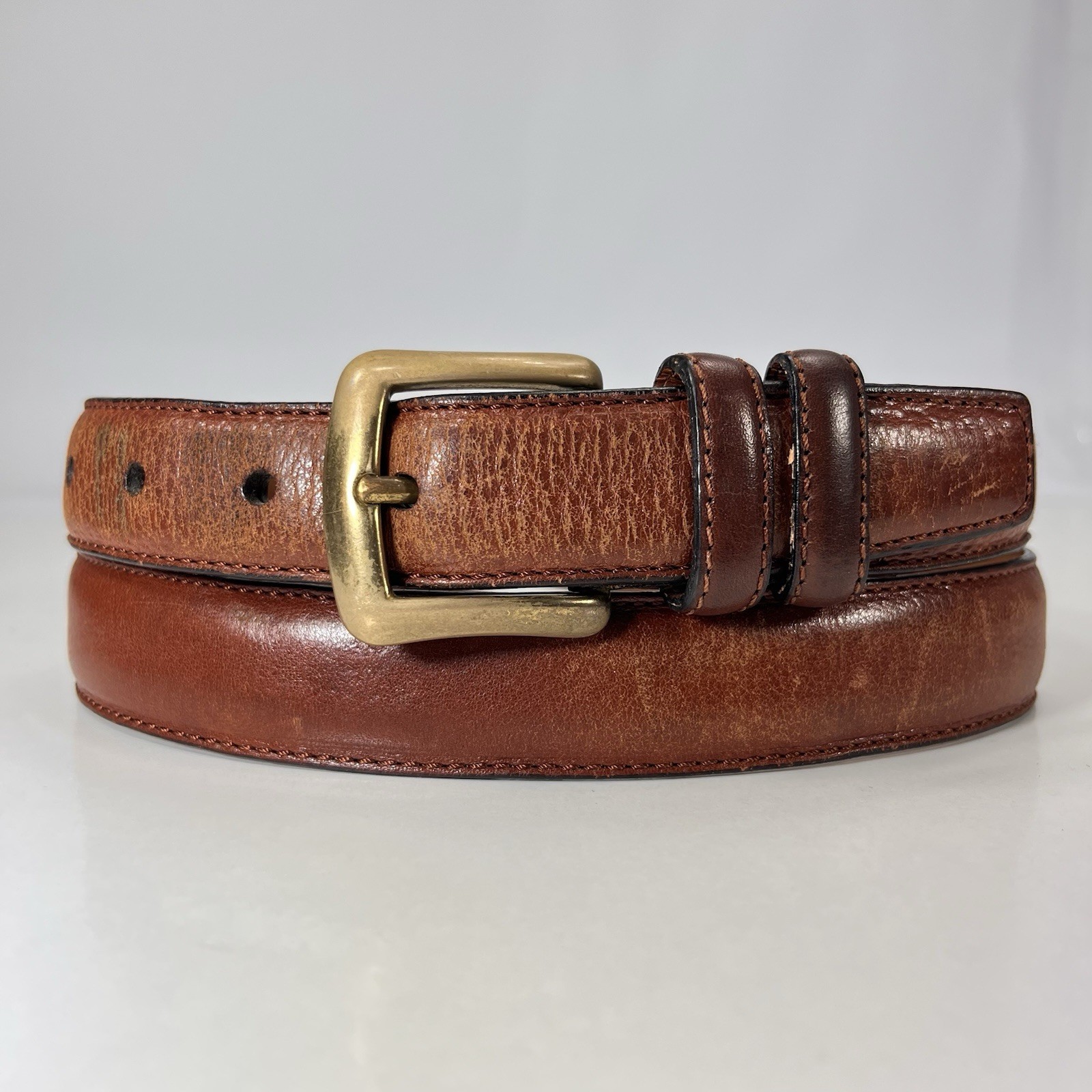 Roundtree & Yorke Worn Brown Italian Full Grain Leather Dress Belt – Men Size 36