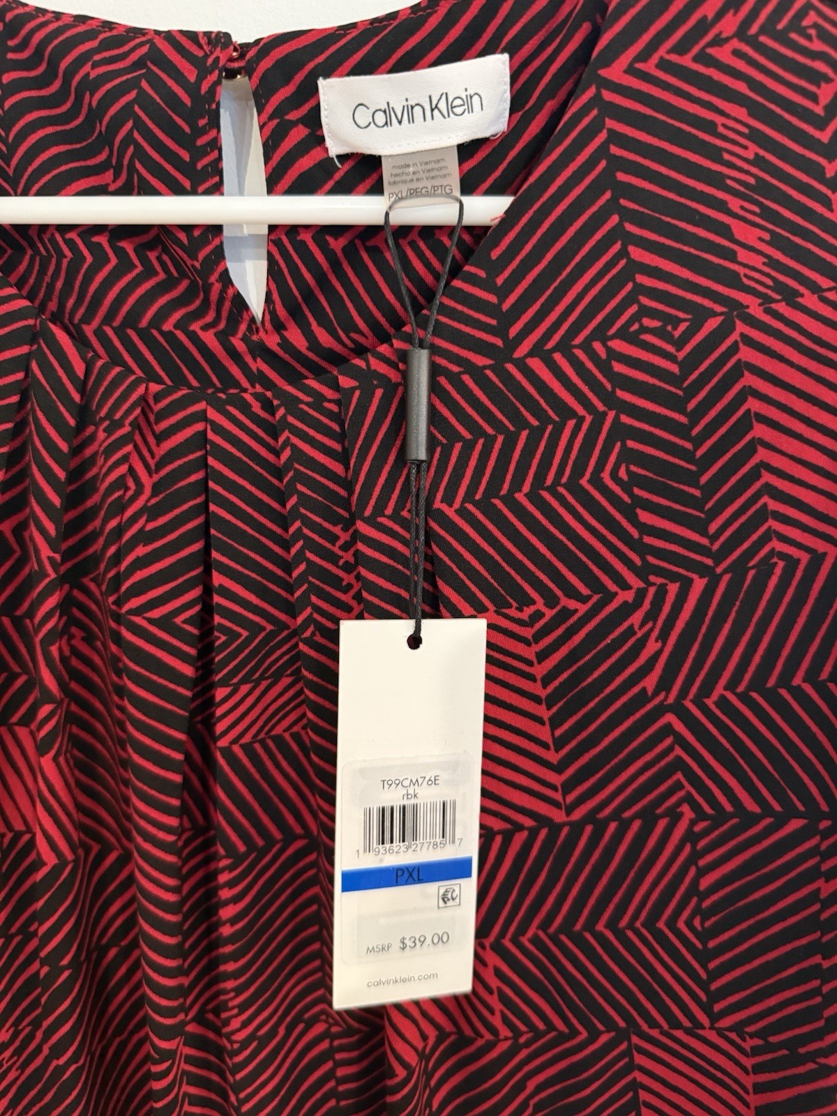 NWT Calvin Klein Petites Size PXL Red Black Stripe Stretch Spandex Mix Tank Top