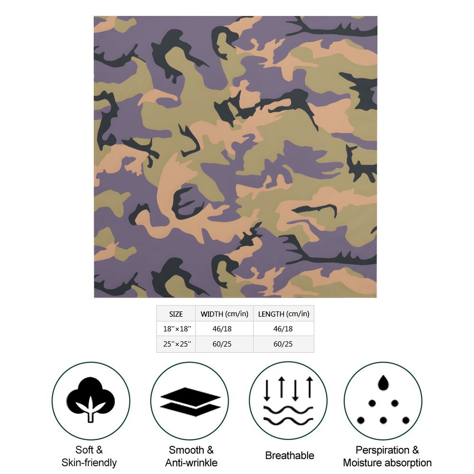 Chilean ERDL 90’s Camouflage print bandana Kerchief Scarf square Faux Silk
