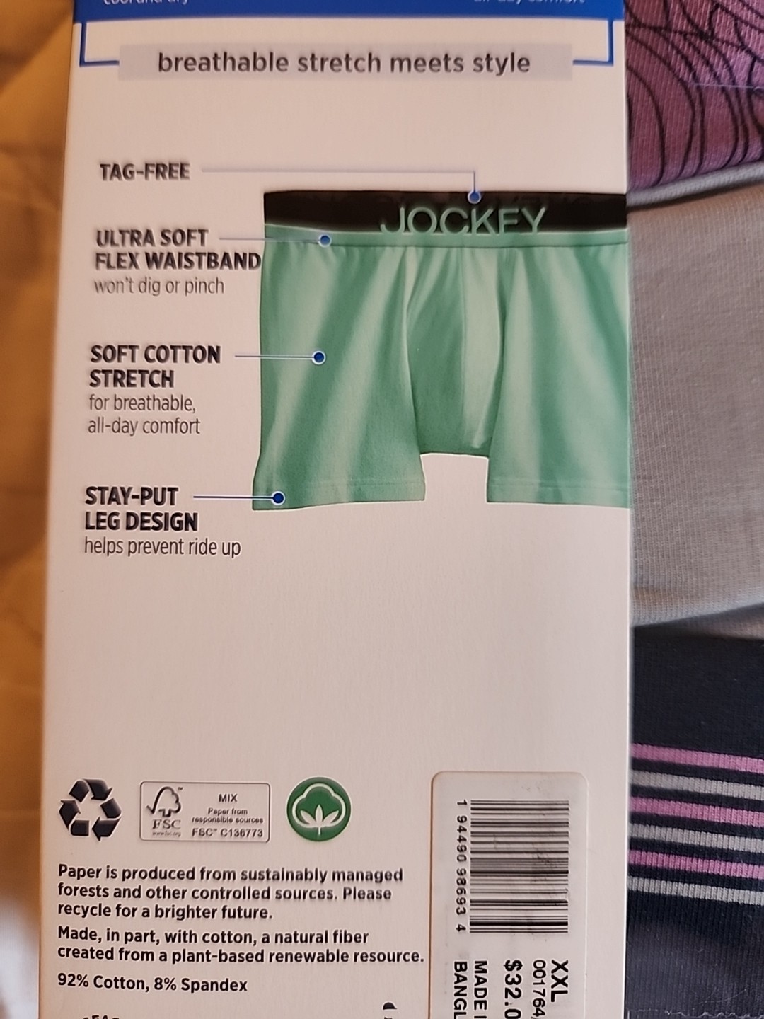 Jockey Men’s Everyday Casual Cotton Stretch 2XL Trunks. 3 Pack. 44-46 Inch Waist