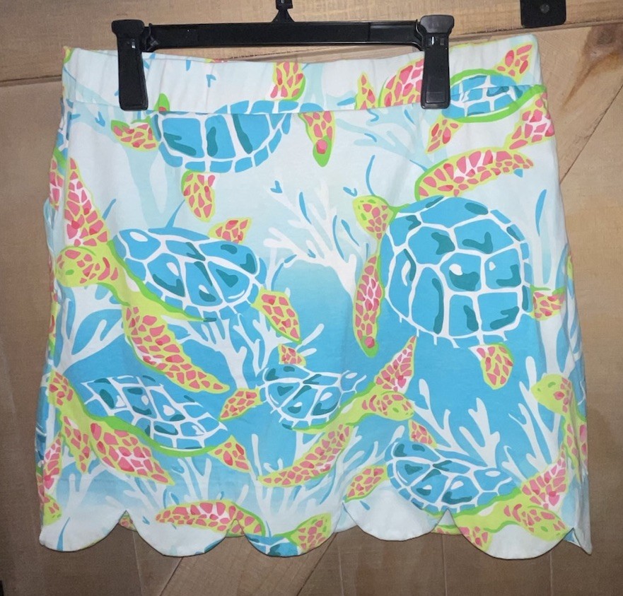 Ana Clare Large Casual Pull On Skort Skirt Turtles Scallop Hem Pockets XL NWT💚